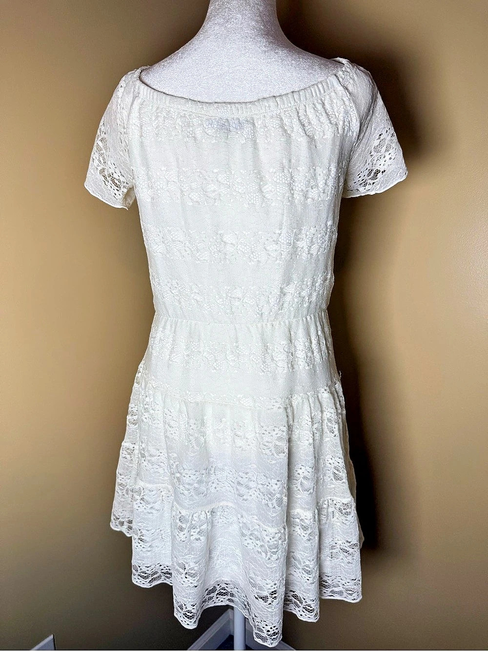 Floral Lace Mini Dress in White